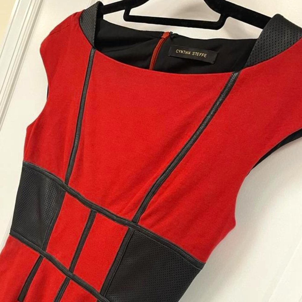 Cythia Steffe Red and Black Sheath dress